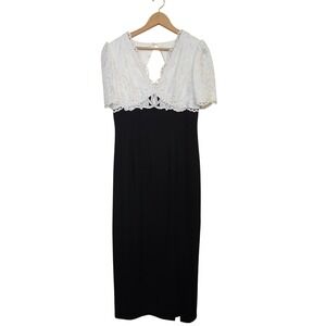 Vintage 1990s Jessica McClintock for Dillard's Black White Lace Maxi Dress Sz 10